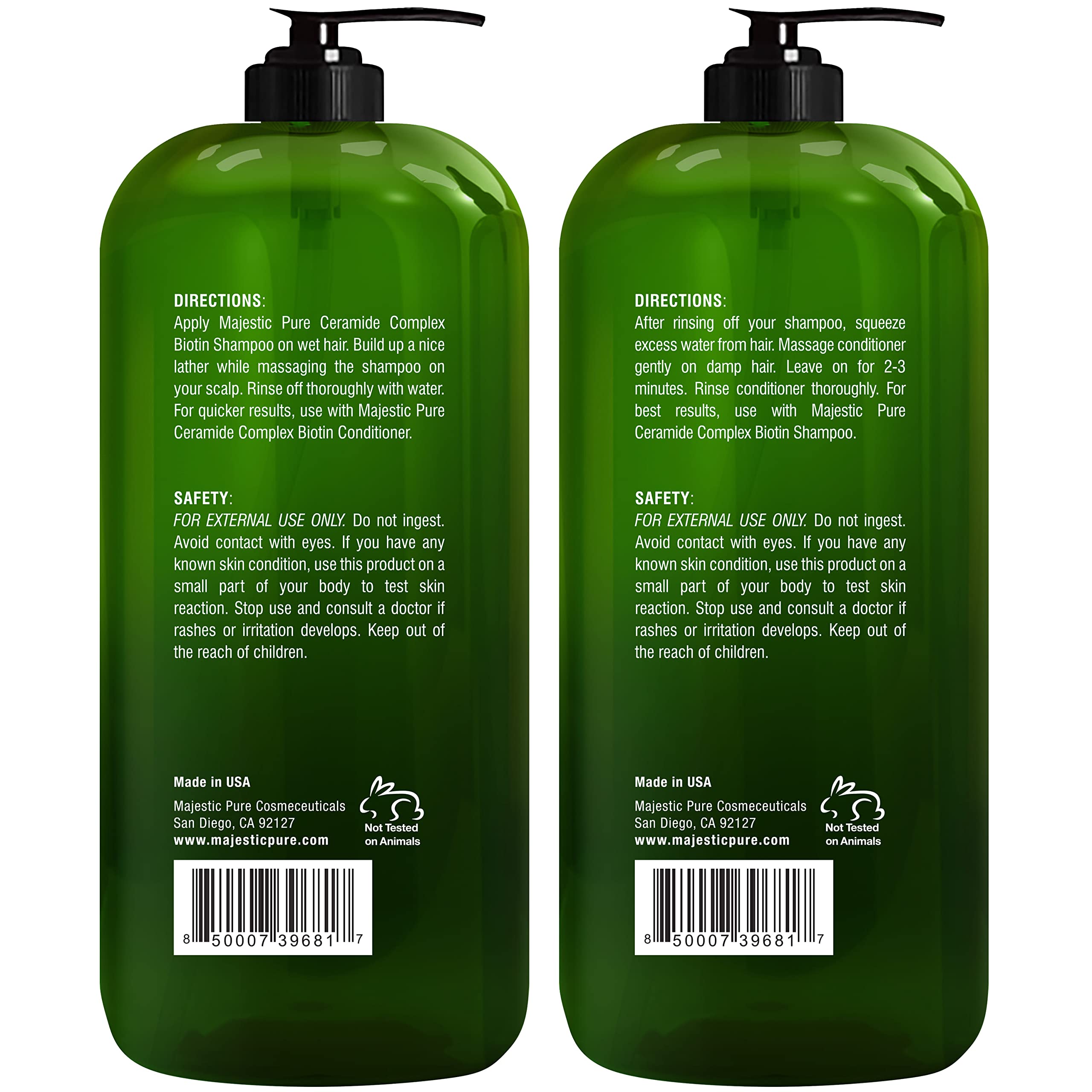 Majestic Pure Biotin Shampoo & Conditioner Set with Ceramide Complex – Sulfate Free, Color Safe