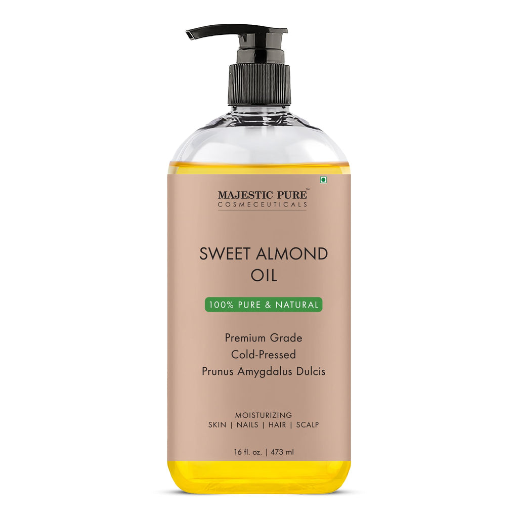 Majestic Pure Sweet Almond Oil — Cold-Pressed, Triple A Grade, Spanish Origin, 16 fl oz