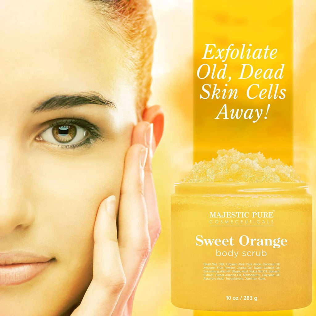 Majestic Pure Sweet Orange Body Scrub – Exfoliating Skin Care (10 oz)