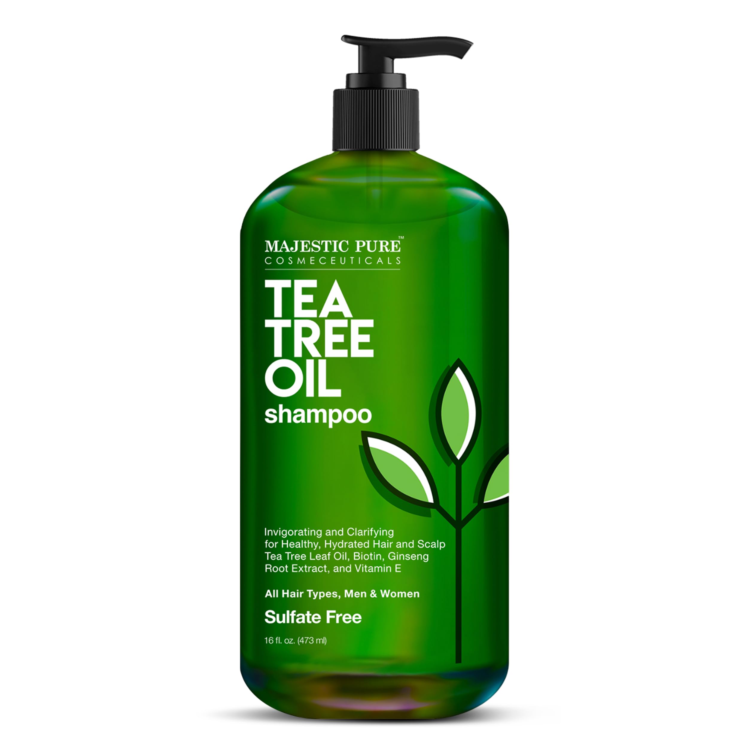 Majestic Pure Tea Tree Shampoo – 16 fl oz – Sulfate Free, Dandruff & Itchy Scalp Relief, All Hair Types