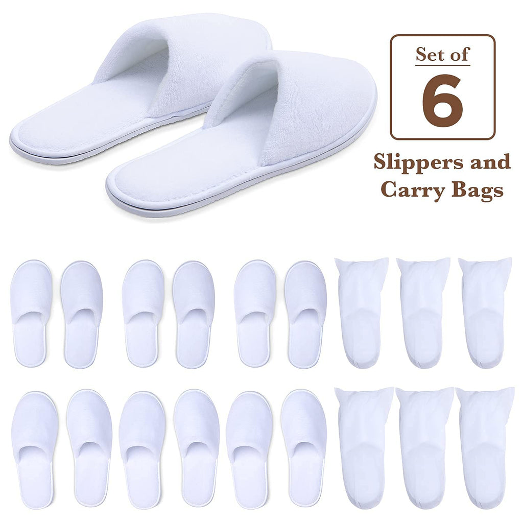MAJI SIMPLY JOYOUS White Spa Slippers for Women – 6-Pack Guest Slippers, Non-Slip, Closed-Toe, Travel-Friendly