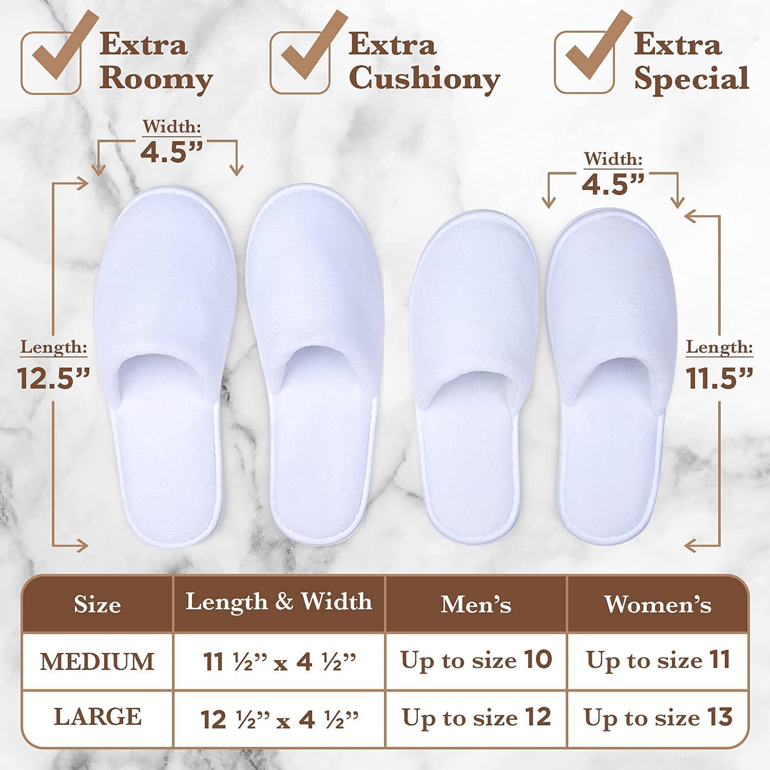 MAJI SIMPLY JOYOUS White Spa Slippers for Women – 6-Pack Guest Slippers, Non-Slip, Closed-Toe, Travel-Friendly
