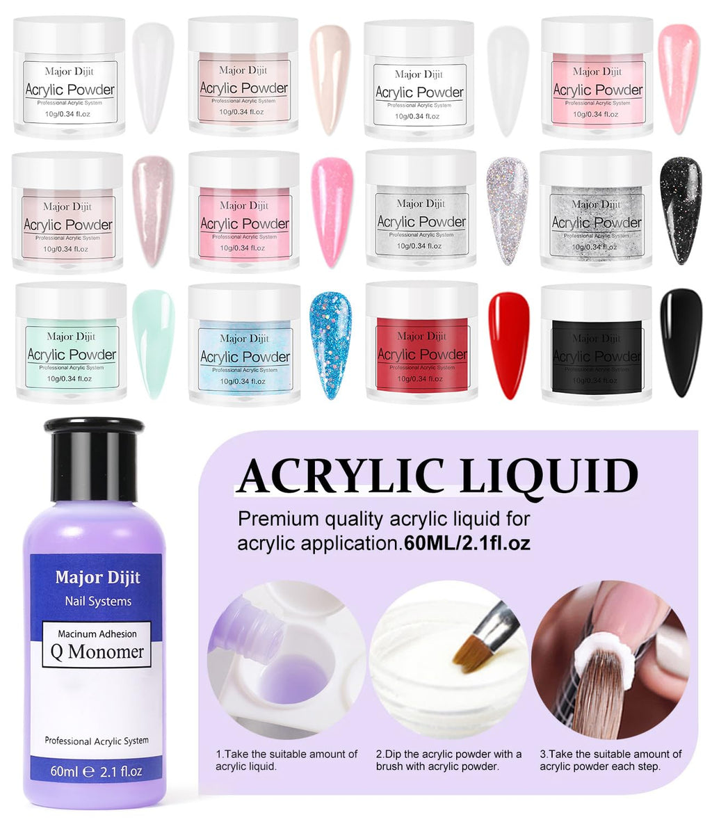 Major Dijit Acrylic Nail Kit with Lamp, 12-Color Powder & Drill