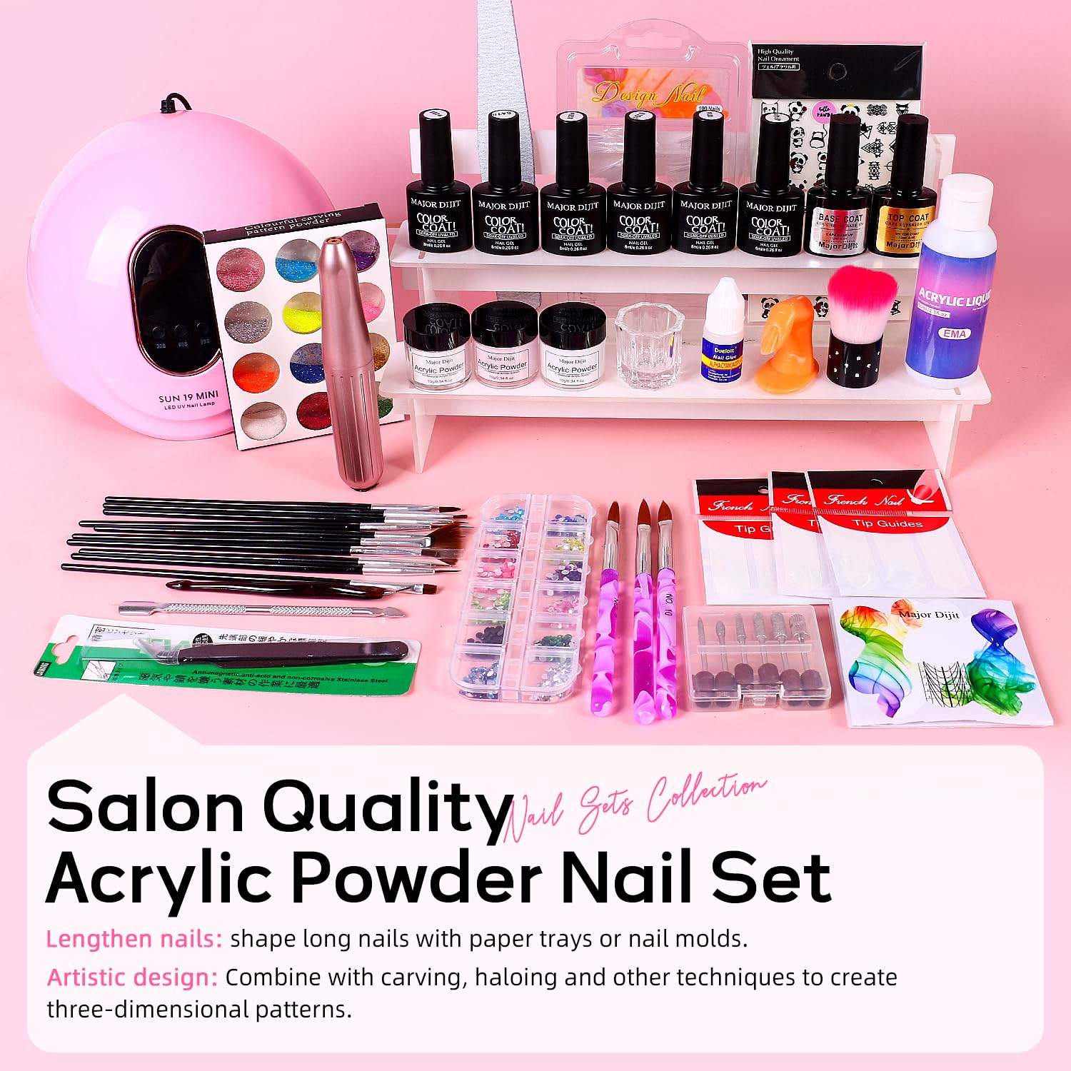 Major Dijit Acrylic Nail Kit with Drill – Complete Home Manicure Set