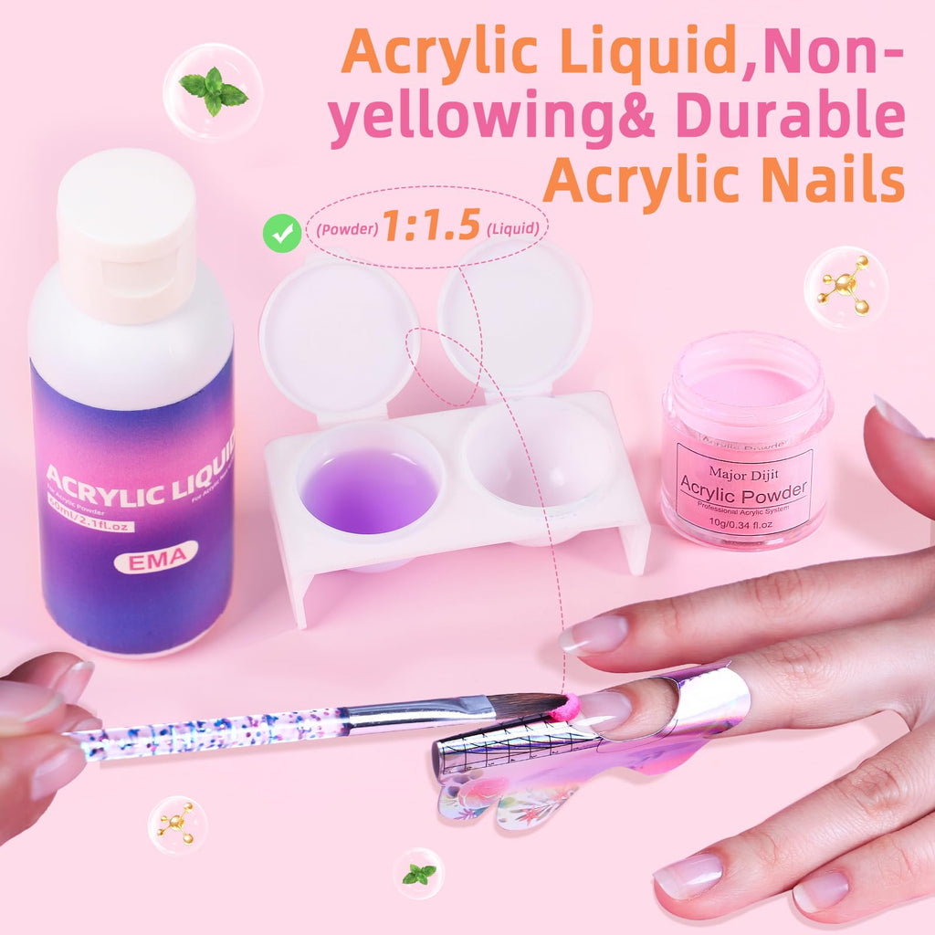 Major Dijit Acrylic Nail Kit with LED Lamp & Drill – 12 Colors, Base/Top Coats, Tips & Charms