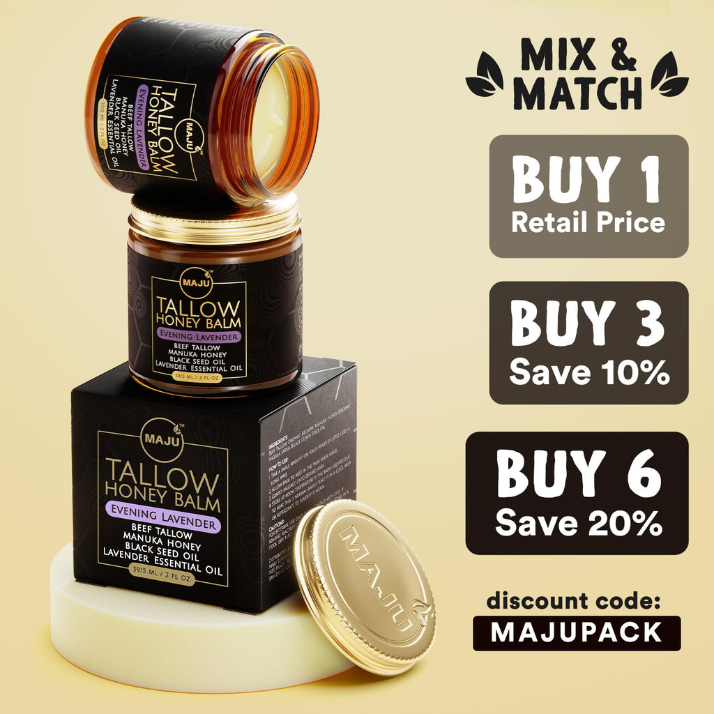 MAJU Tallow Honey Balm, Evening Lavender | Nighttime Grass-Fed Tallow Moisturizer