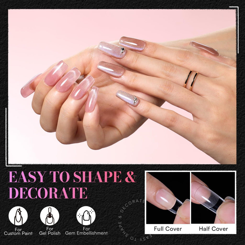 Makartt Short Square Nail Tips – 504Pcs Pre-Etched Full-Cover 15 Sizes | Salon & DIY