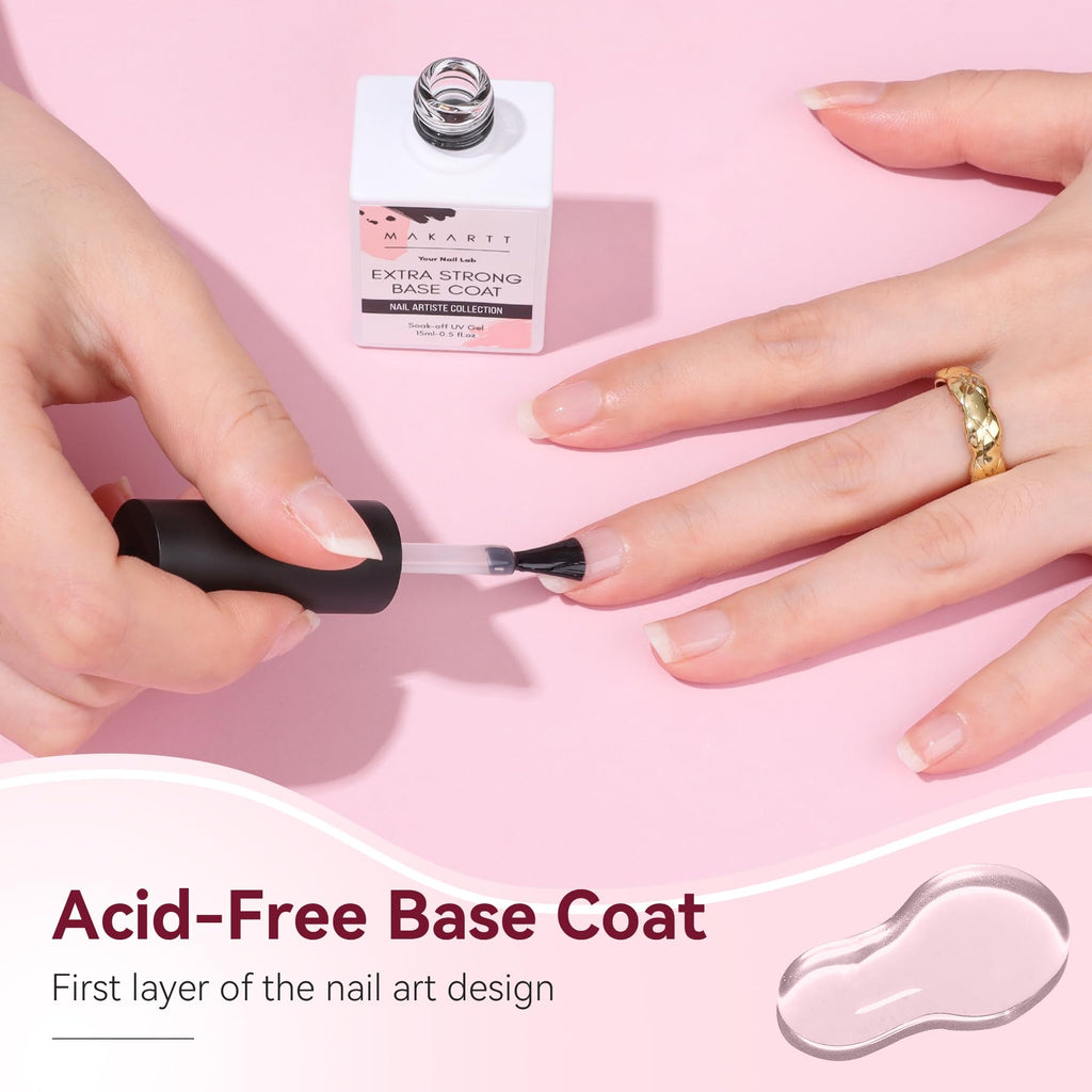Makartt Base Coat Nail Polish 15ml – Extra Strong Gel Base Coat & Nail Glue for Small Nail Charms | Clear Foundation