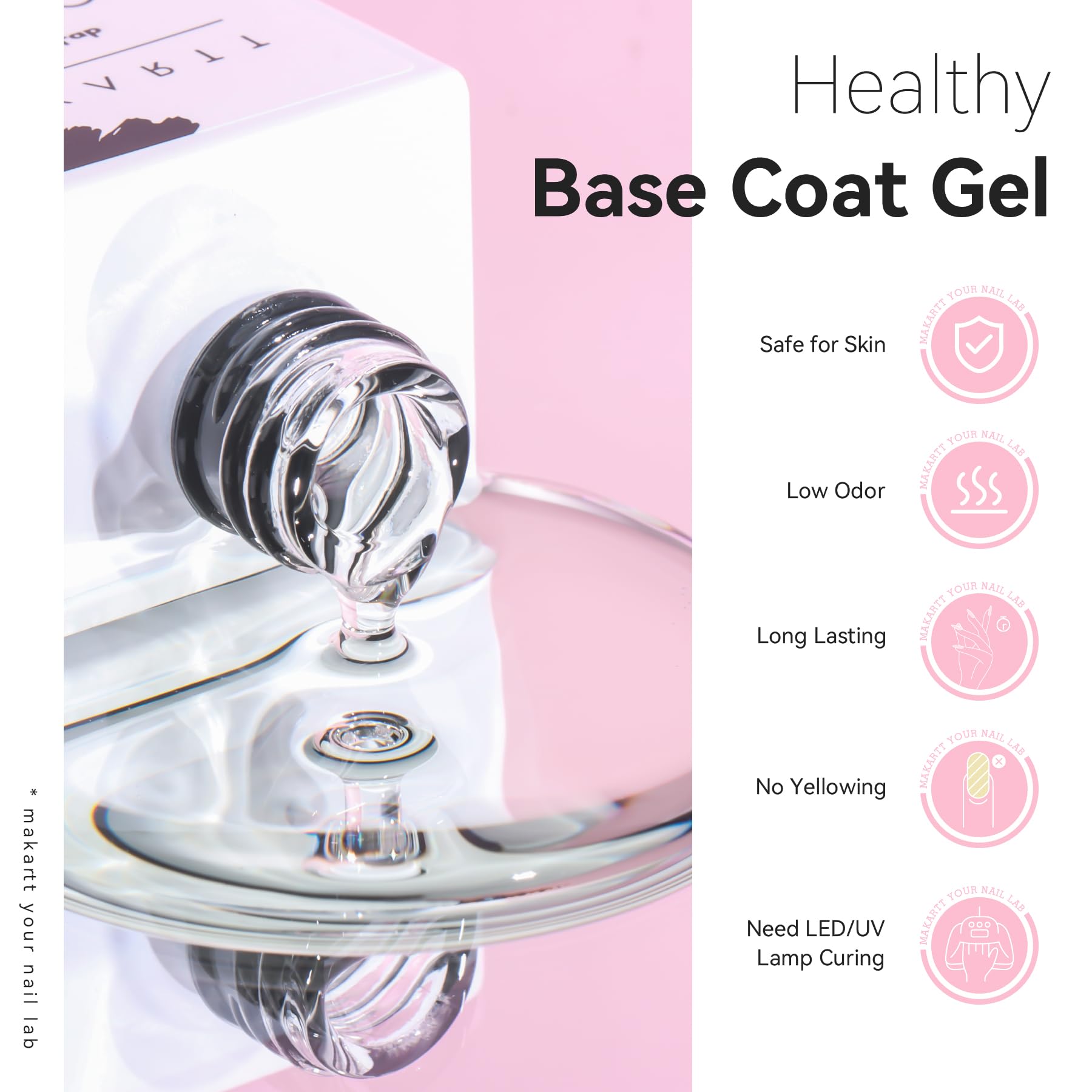Makartt Base Coat Nail Polish 15ml – Extra Strong Gel Base Coat & Nail Glue for Small Nail Charms | Clear Foundation