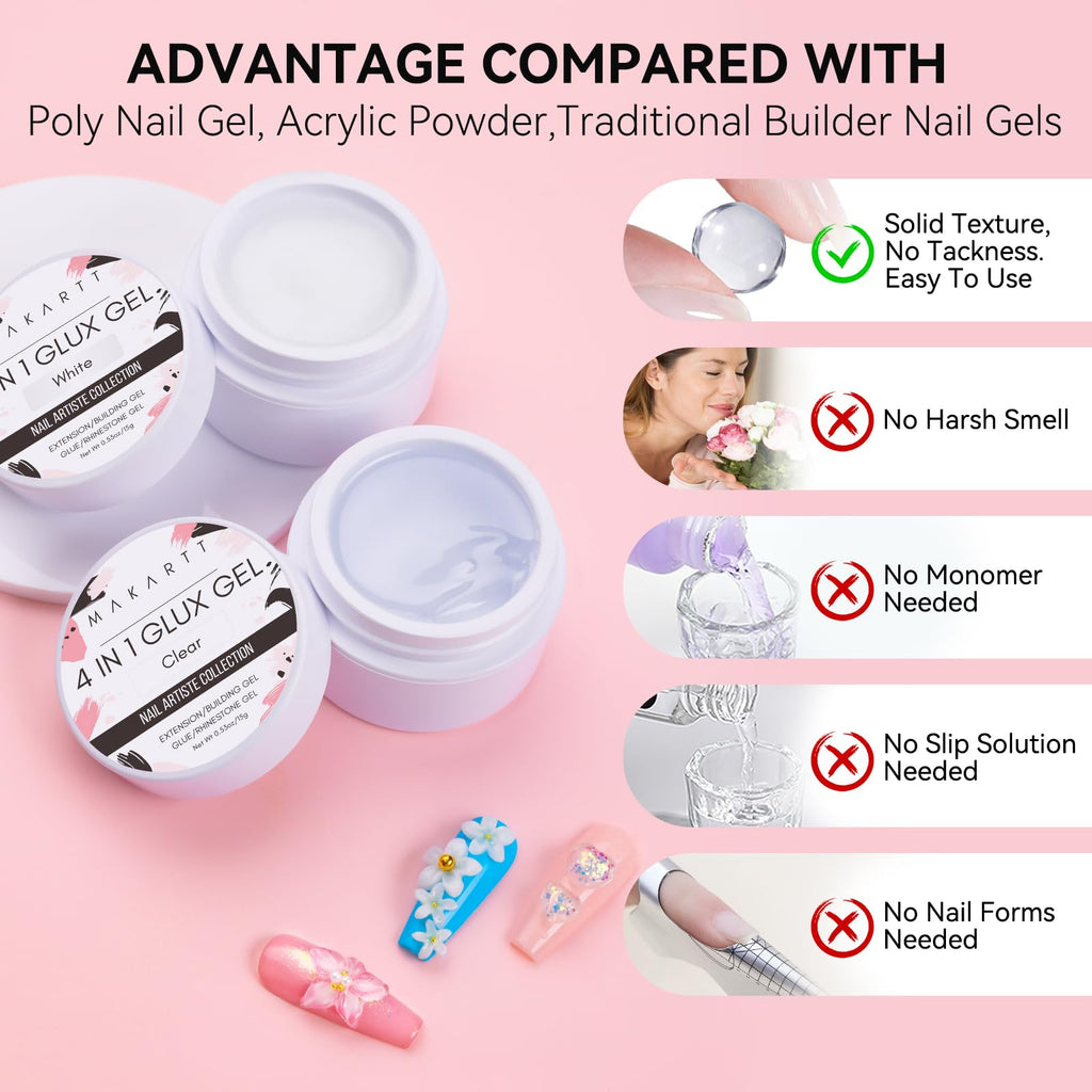 Makartt 3D Gel Nail Art Kit – 4-in-1 Clear & White Solid Gel Builder for 3D Sculpting & Extensions