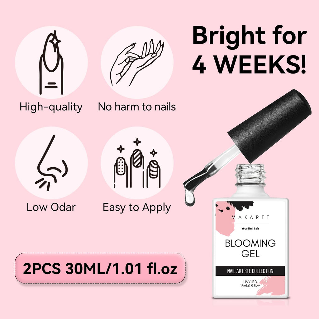 Makartt Blooming Gel-Clear 2 Pcs – Blooming Gel Nail Polish for Marble & Watercolor Nail Art