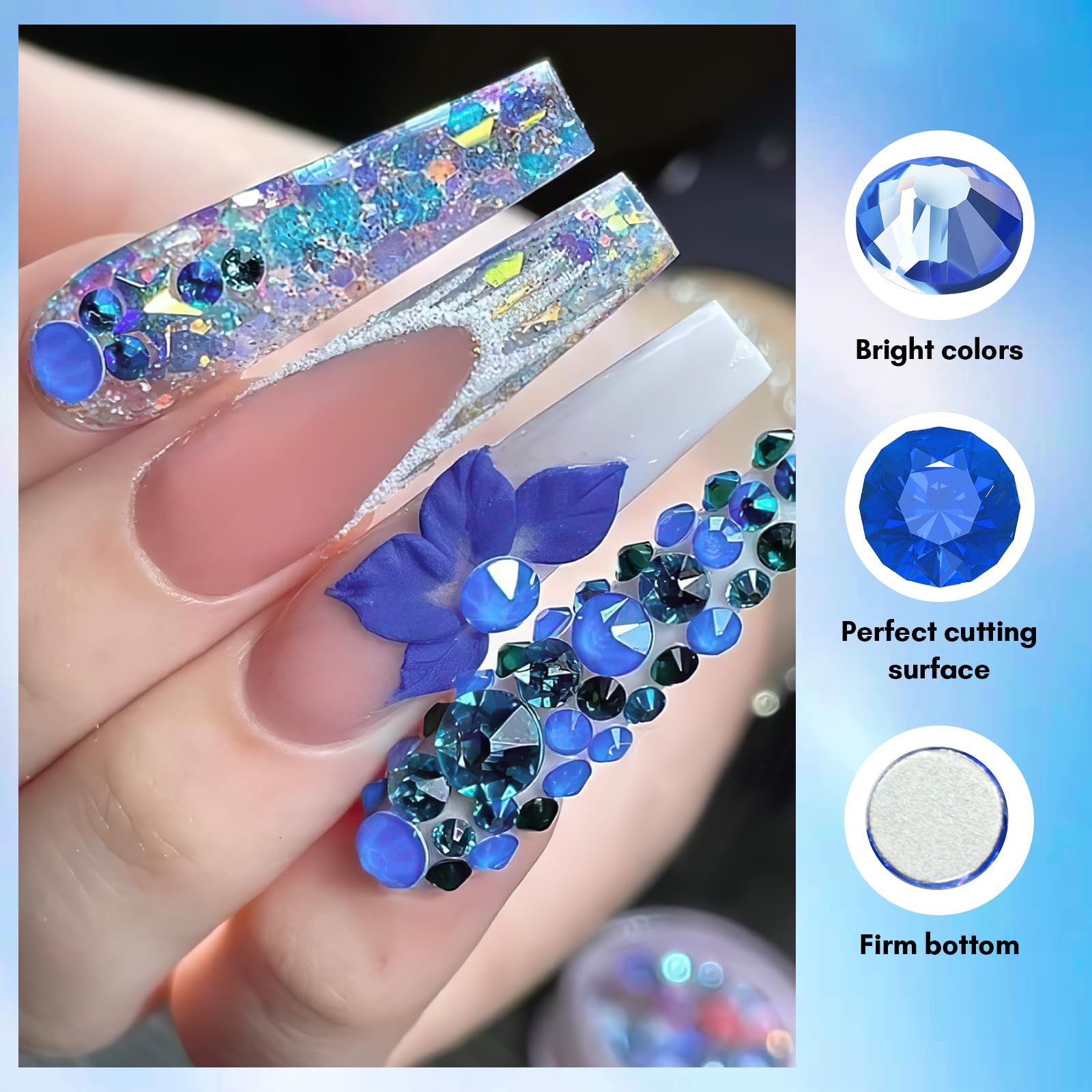 Makartt Blue Nail Rhinestones – Flat-Back Crystal Gems for DIY Nail Art & Crafts
