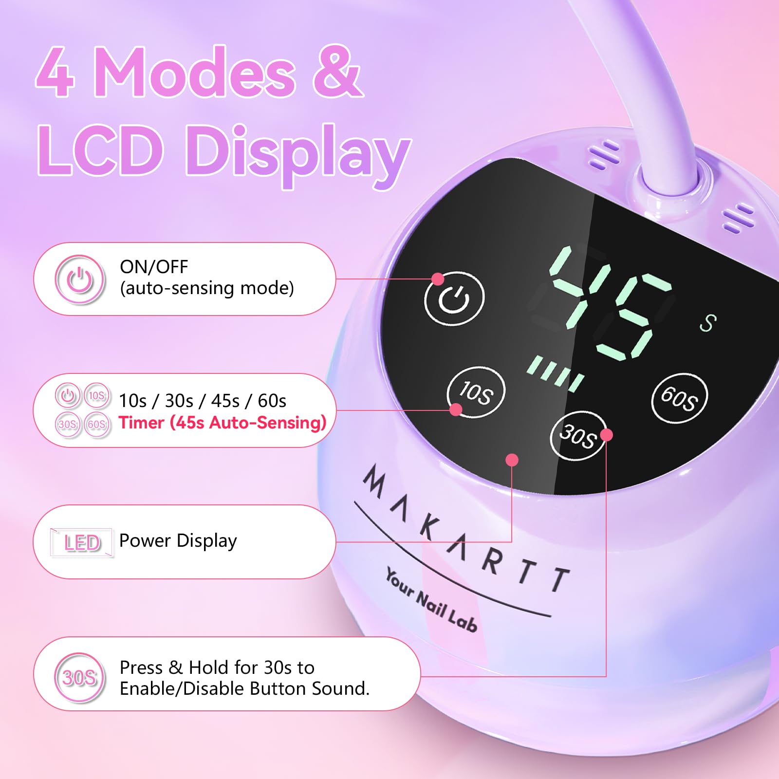 Makartt UV LED Nail Lamp – Gooseneck Cordless Nail Dryer for Gel Nails, 39mW/cm² (Glazed Purple)