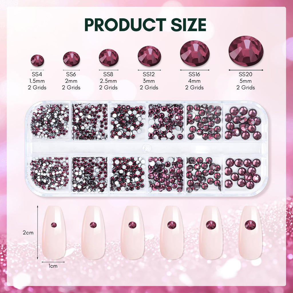 Makartt Dark Purple Rhinestones – Flatback Amethyst Crystal for Nail Art & DIY Crafts | 1110 Pcs
