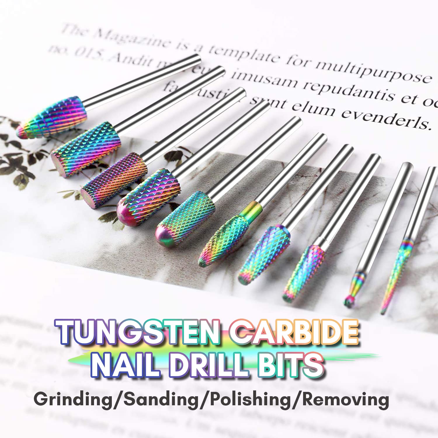 Makartt Nail Drill Bits Set – 10Pcs Diamond Tungsten Carbide, 3/32in for Acrylic & Gel Nails