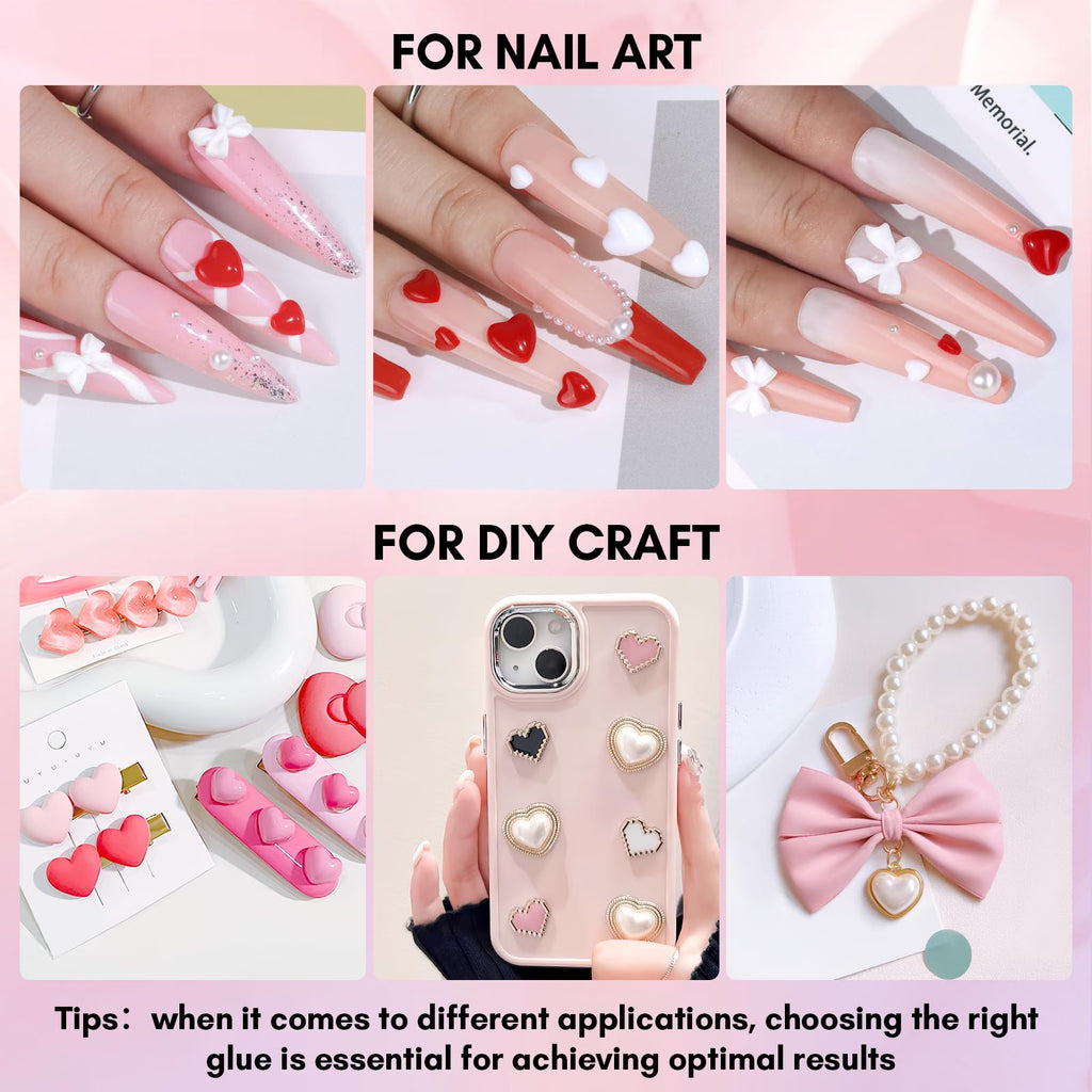 Makartt Nail Charm & Rhinestone Glue Kit — 15ml Gel, 3D Hearts, Bowknot & Pearls for Nails