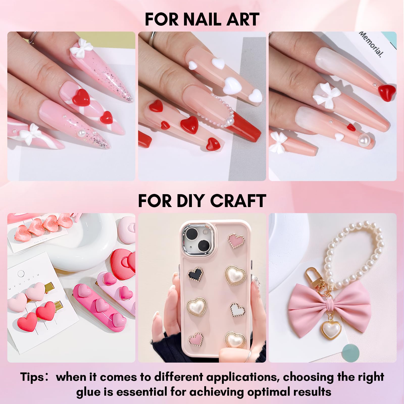 Makartt Nail Charm & Rhinestone Glue Kit — 15ml Gel, 3D Hearts, Bowknot & Pearls for Nails