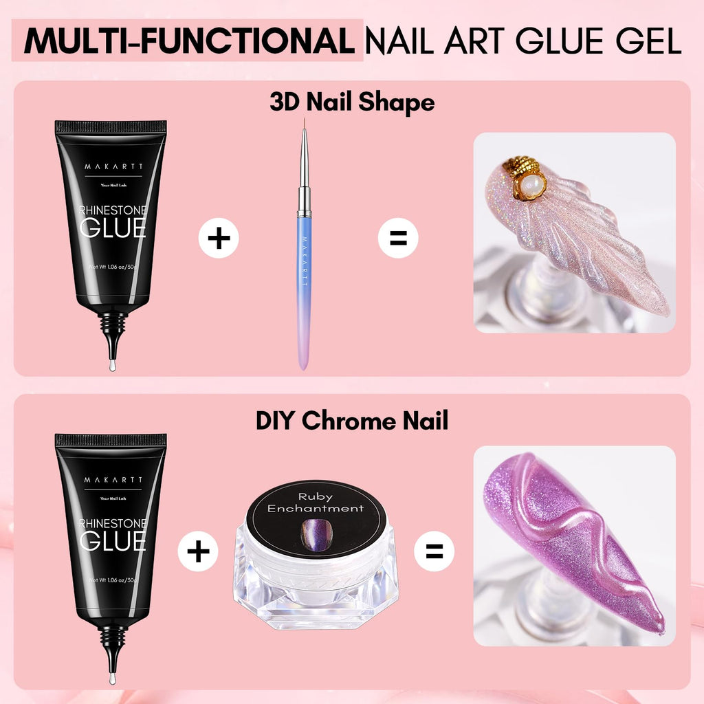 Makartt Nail Rhinestone Glue 60ml – Strong Gel Adhesive for Rhinestones, 3D Nail Art & Bling