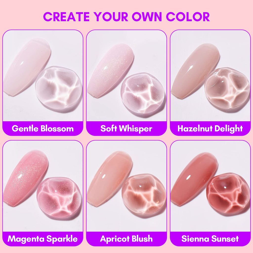 Makartt Gel Nail Polish Set – 6 Colors (8ml) Nude, Jelly Pink & Milky White for DIY Manicure