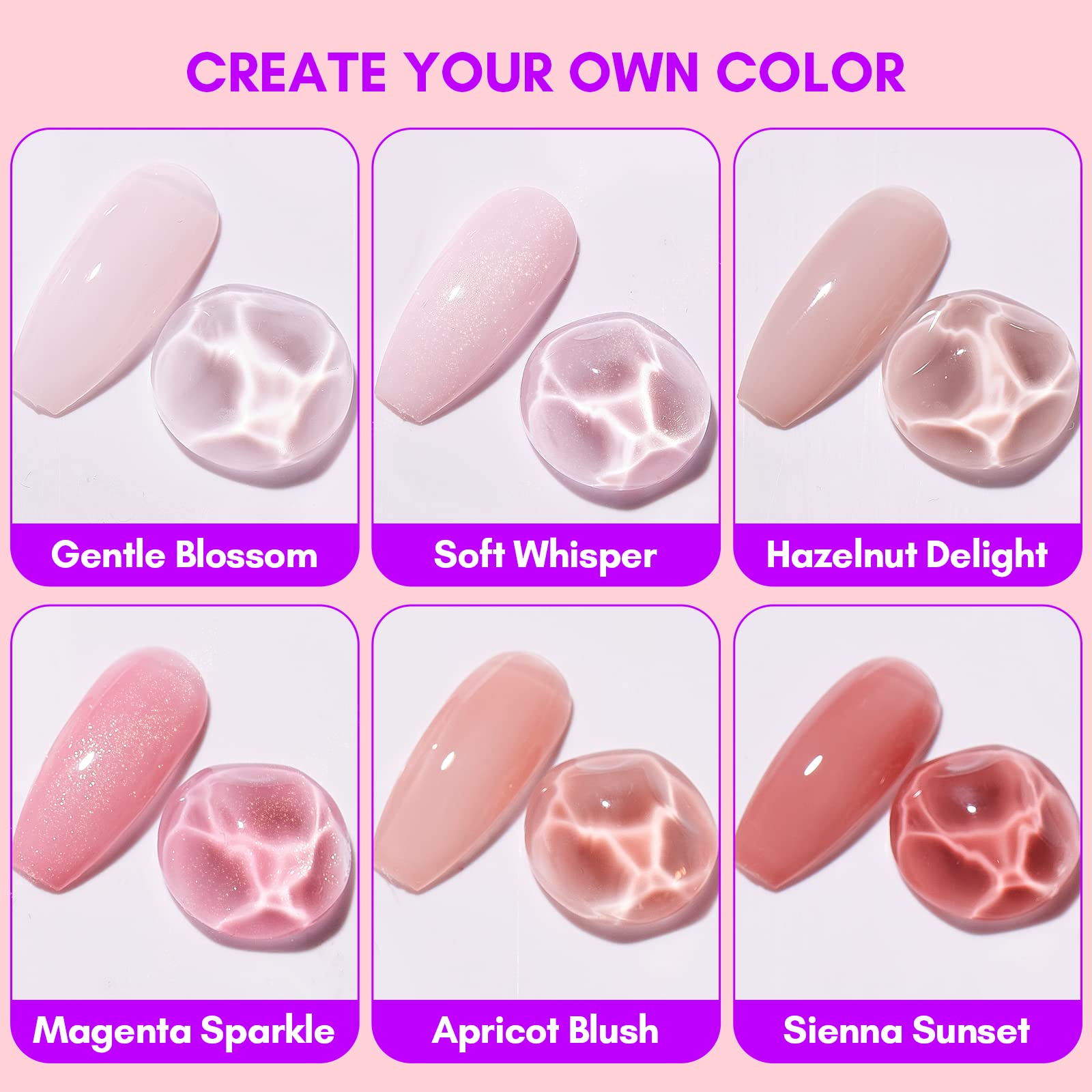 Makartt Gel Nail Polish Set – 6 Colors (8ml) Nude, Jelly Pink & Milky White for DIY Manicure