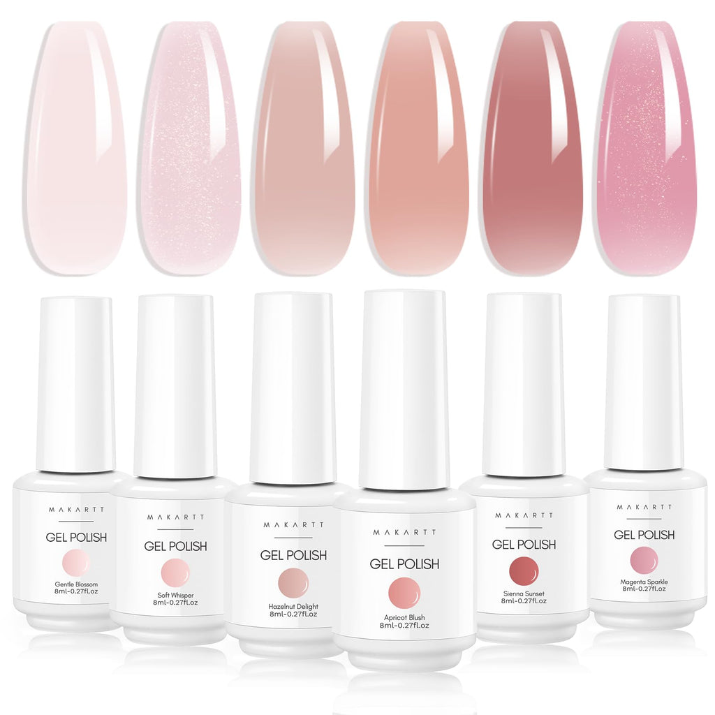 Makartt Gel Nail Polish Set – 6 Colors (8ml) Nude, Jelly Pink & Milky White for DIY Manicure