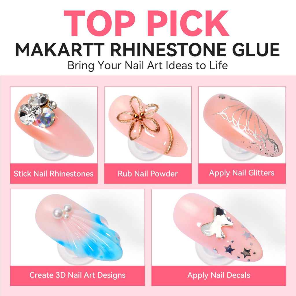 Makartt Rhinestone Glue 60G No-Wipe - Ultra-Strong Nail Gem Glue for 3D Nail Art & Bling