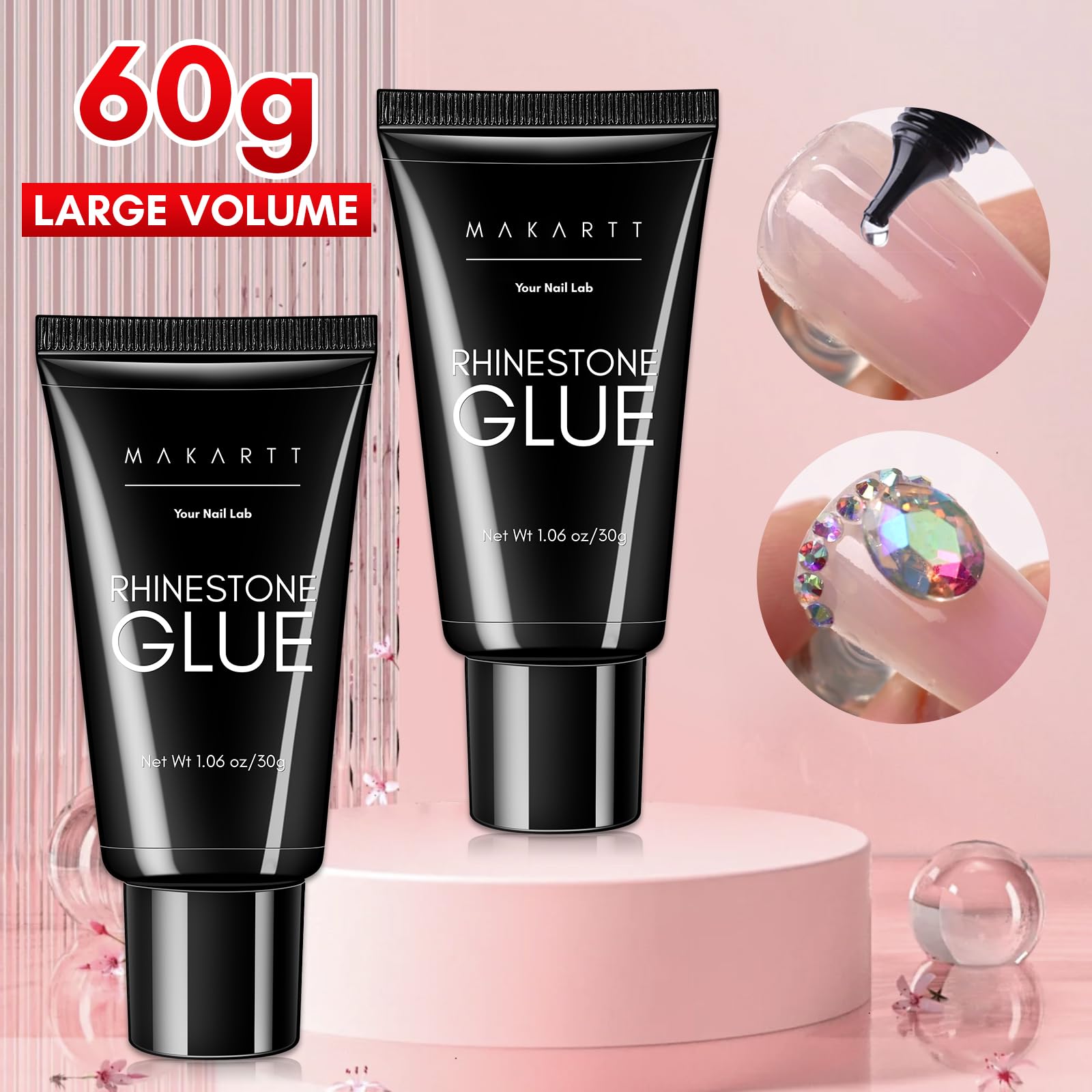 Makartt Nail Rhinestone Glue 60ml – Strong Gel Adhesive for Rhinestones, 3D Nail Art & Bling