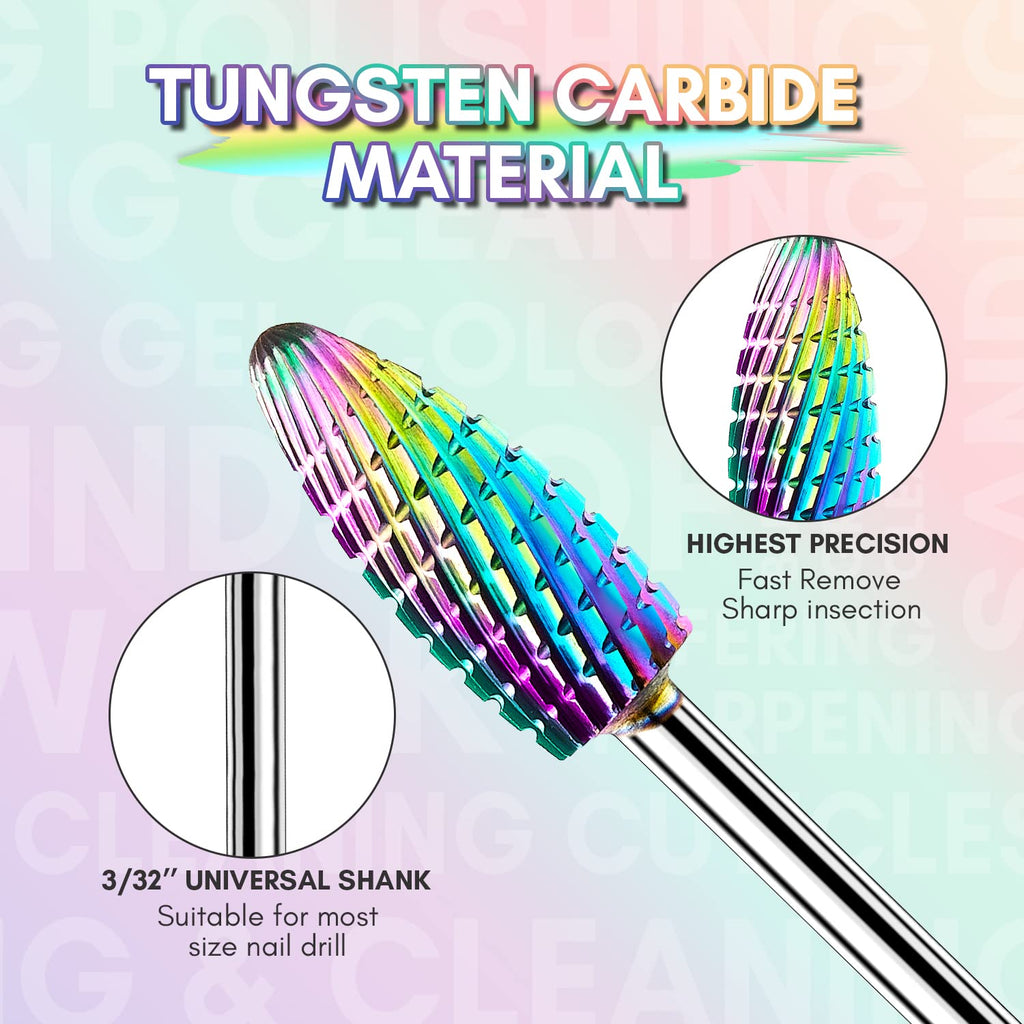 Makartt Nail Drill Bits Set – 10Pcs Diamond Tungsten Carbide, 3/32in for Acrylic & Gel Nails