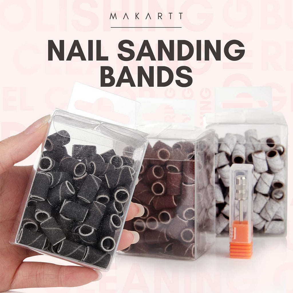 Makartt Nail Drill Bits Sanding Bands – 300Pcs, 80/150/240 Grits (Brown, Zebra, Black) for Acrylic & Gel Nails