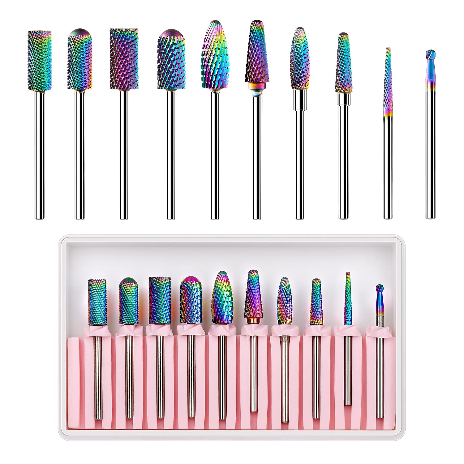 Makartt Nail Drill Bits Set – 10Pcs Diamond Tungsten Carbide, 3/32in for Acrylic & Gel Nails