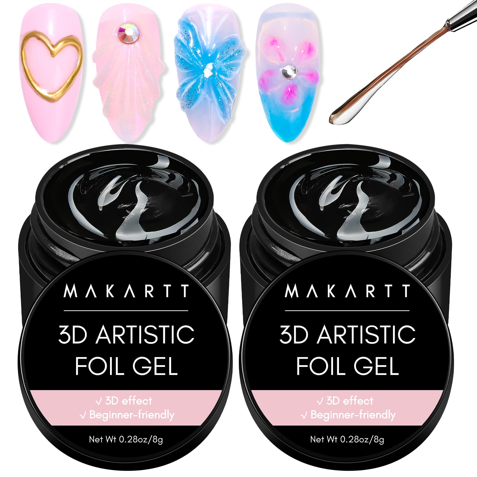 Makartt Nail Foil Glue - 3D Gel Nail Art Transfer Adhesive (2x8ml)