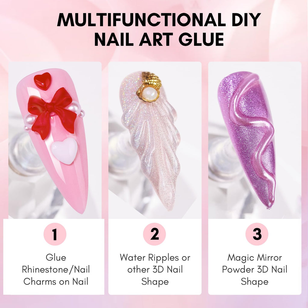 Makartt Nail Charm & Rhinestone Glue Kit — 15ml Gel, 3D Hearts, Bowknot & Pearls for Nails
