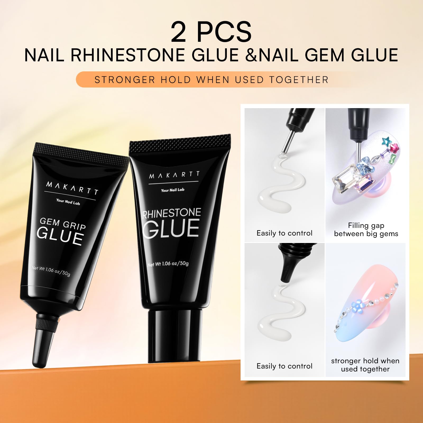 Makartt Nail Rhinestone Glue Gel Set (60g) – 2-Pack, Dual Viscosity for 3D Nail Art