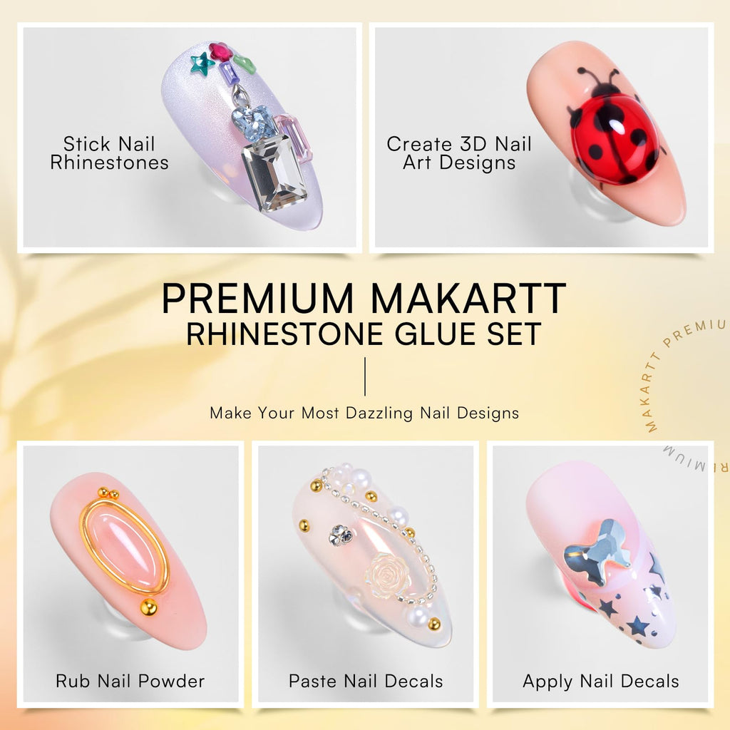 Makartt Nail Rhinestone Glue Gel Set (60g) – 2-Pack, Dual Viscosity for 3D Nail Art