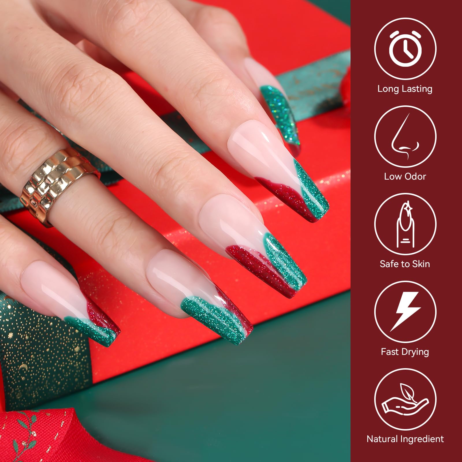 Makartt Christmas Glitter Gel Nail Polish Set – 2x15ml Shimmer Red & Green