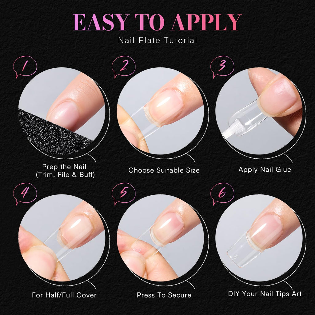 Makartt Medium Square Nail Tips – 504 PCS, 13 Sizes, Clear, Half-Matte