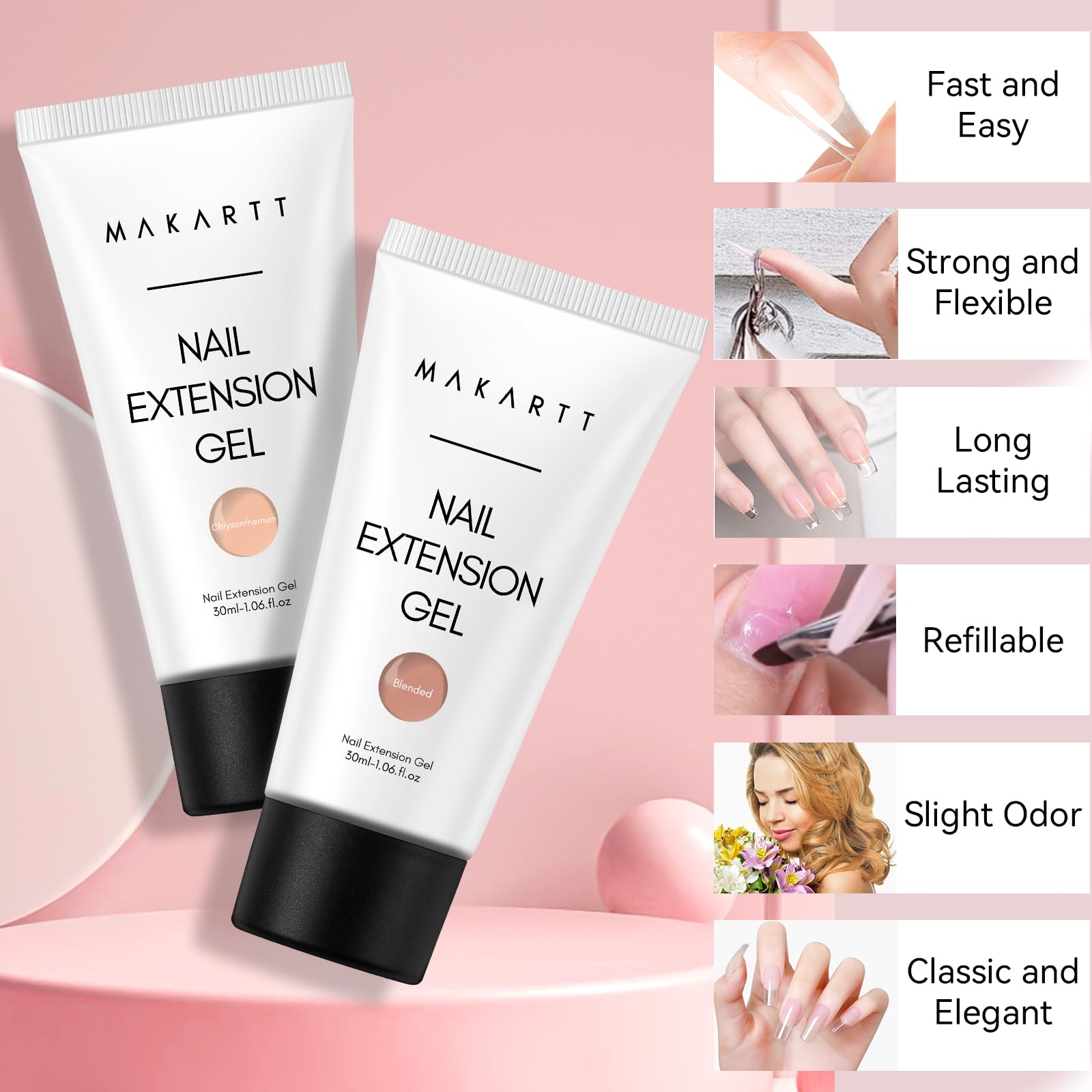 Makartt Hema-Free Poly Nail Gel Set – Nude & Dark Almond for Extensions (30ML x2)