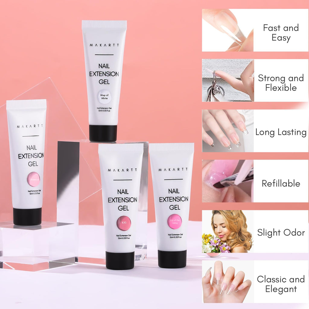 Makartt Poly Nail Gel Set - 4 Colors for Strong Builder Gel, Nail Extensions & Overlays