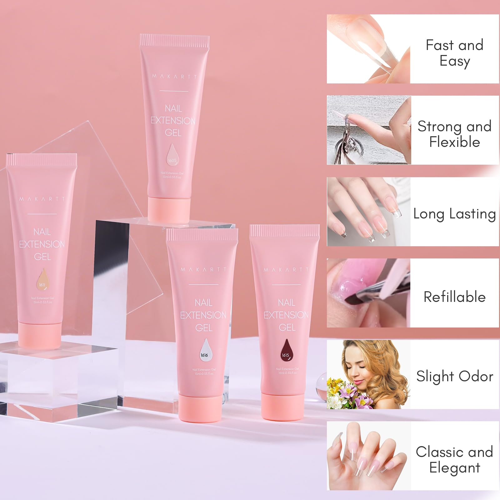 Makartt Poly Nail Gel Set — 4 Fall Colors for Extensions, Overlays & 3D Nail Art