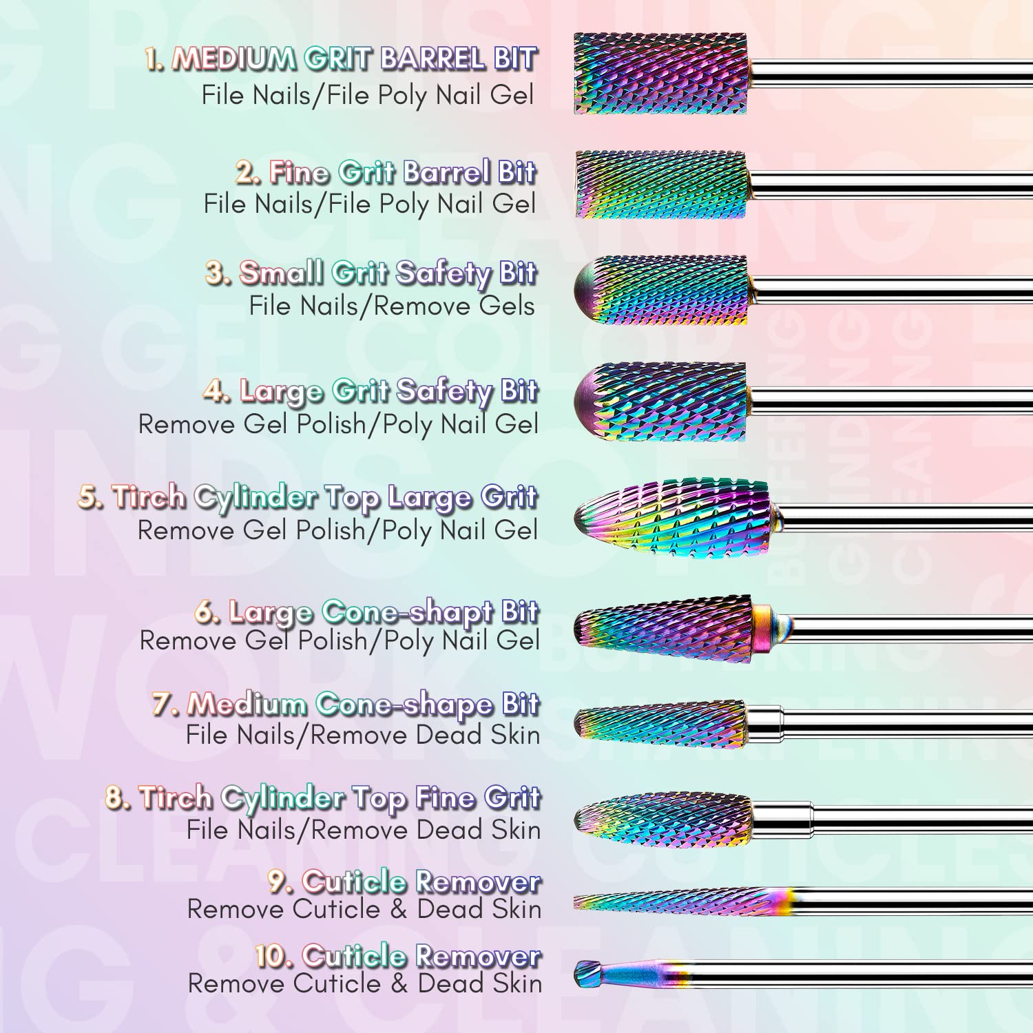 Makartt Nail Drill Bits Set – 10Pcs Diamond Tungsten Carbide, 3/32in for Acrylic & Gel Nails