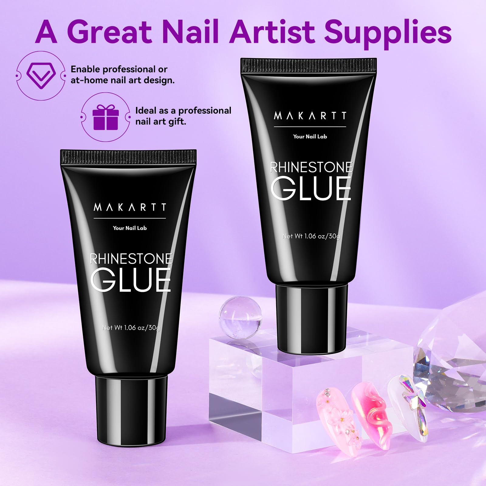 Makartt Rhinestone Glue Gel 12x30ml — Strong Hold for 3D Nail Art & Gems