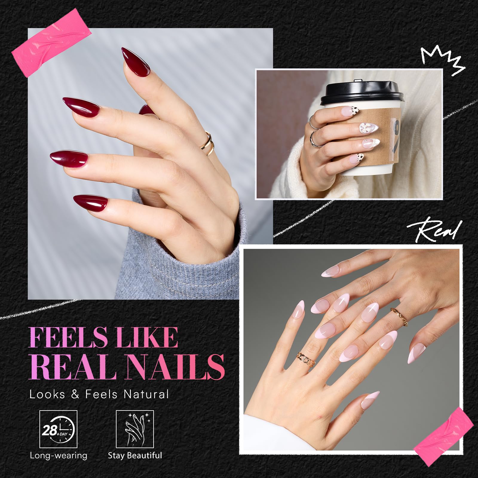 Makartt Short Almond Nail Tips – 504Pcs Pre-Etched Clear Nails, 15 Sizes, Half Matte Finish