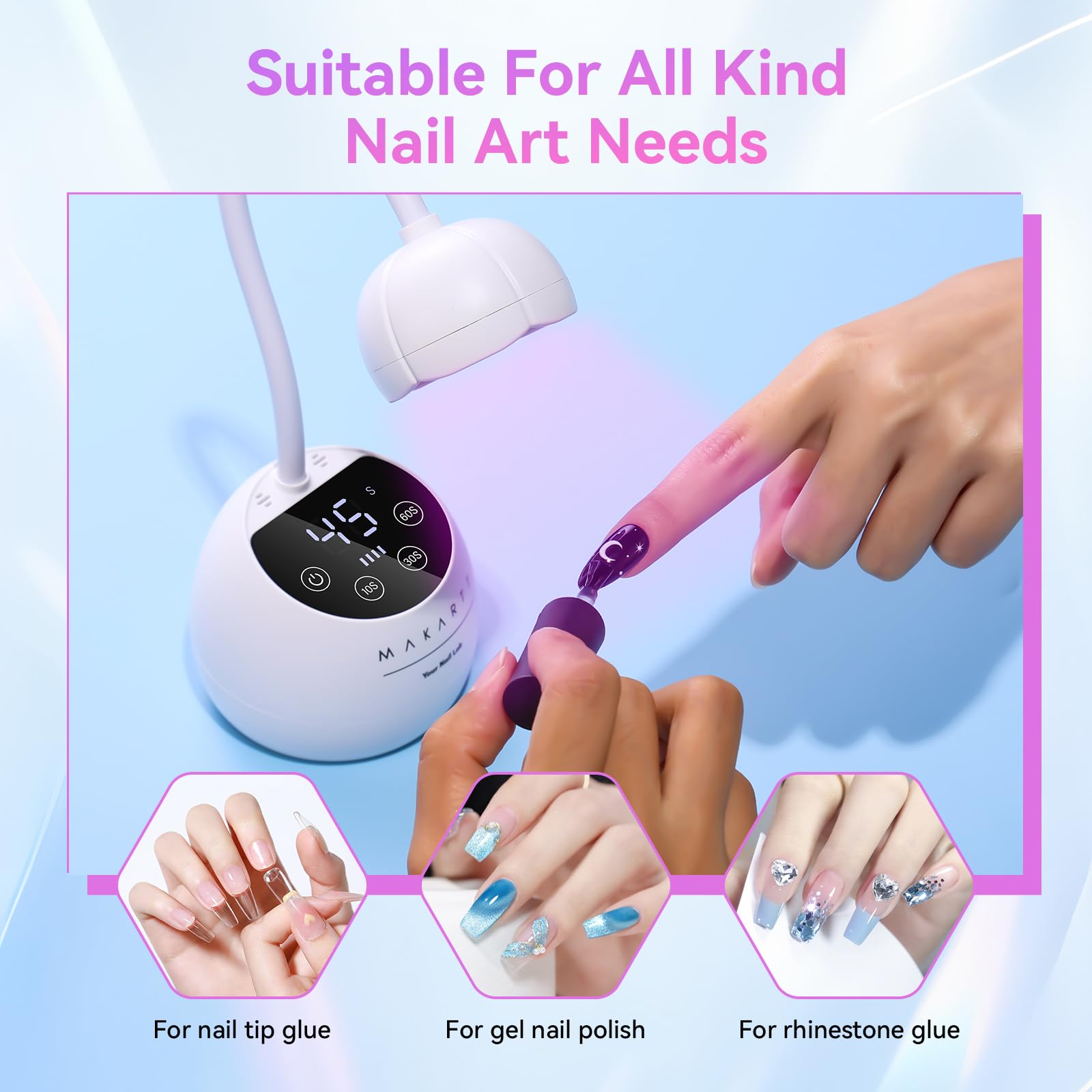 Makartt UV LED Nail Lamp Gooseneck | Cordless USB, 39mW/cm², Auto Sensor