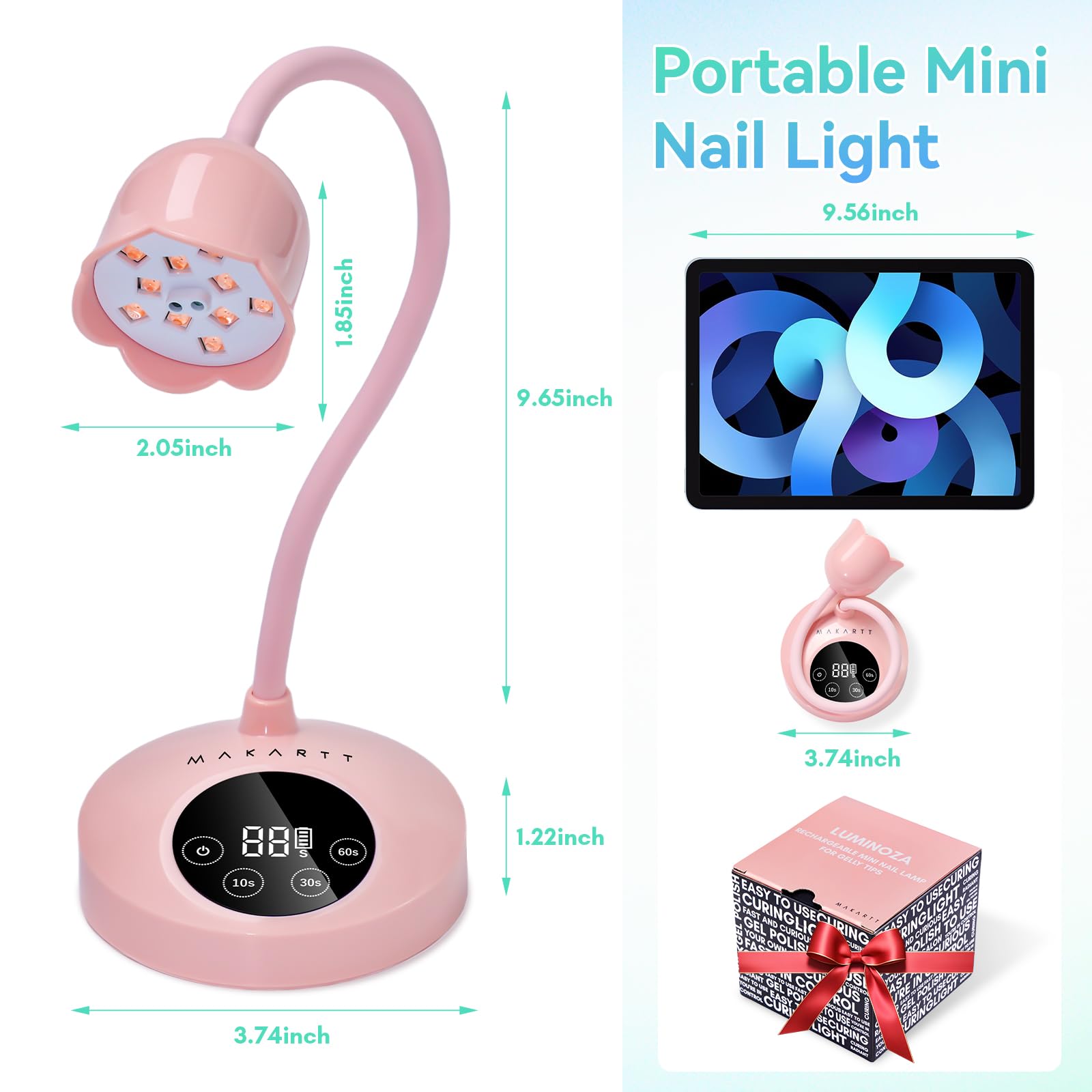 Makartt UV Nail Lamp Pink | Fast Gel Nail Curing, 4 Timers, Auto Sensor, 1800mAh