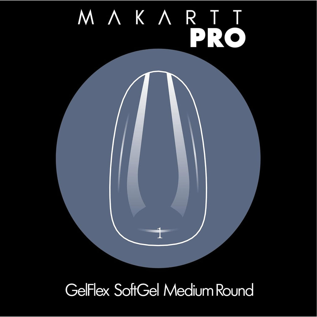 MakarttPro GelFlex Soft Gel Nail Tips – 500pc Box, Medium Round, 14 Sizes (00–9) | Soak-Off Extension