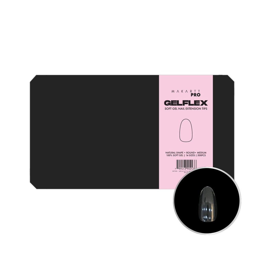 MakarttPro GelFlex Soft Gel Nail Tips – 500pc Box, Medium Round, 14 Sizes (00–9) | Soak-Off Extension