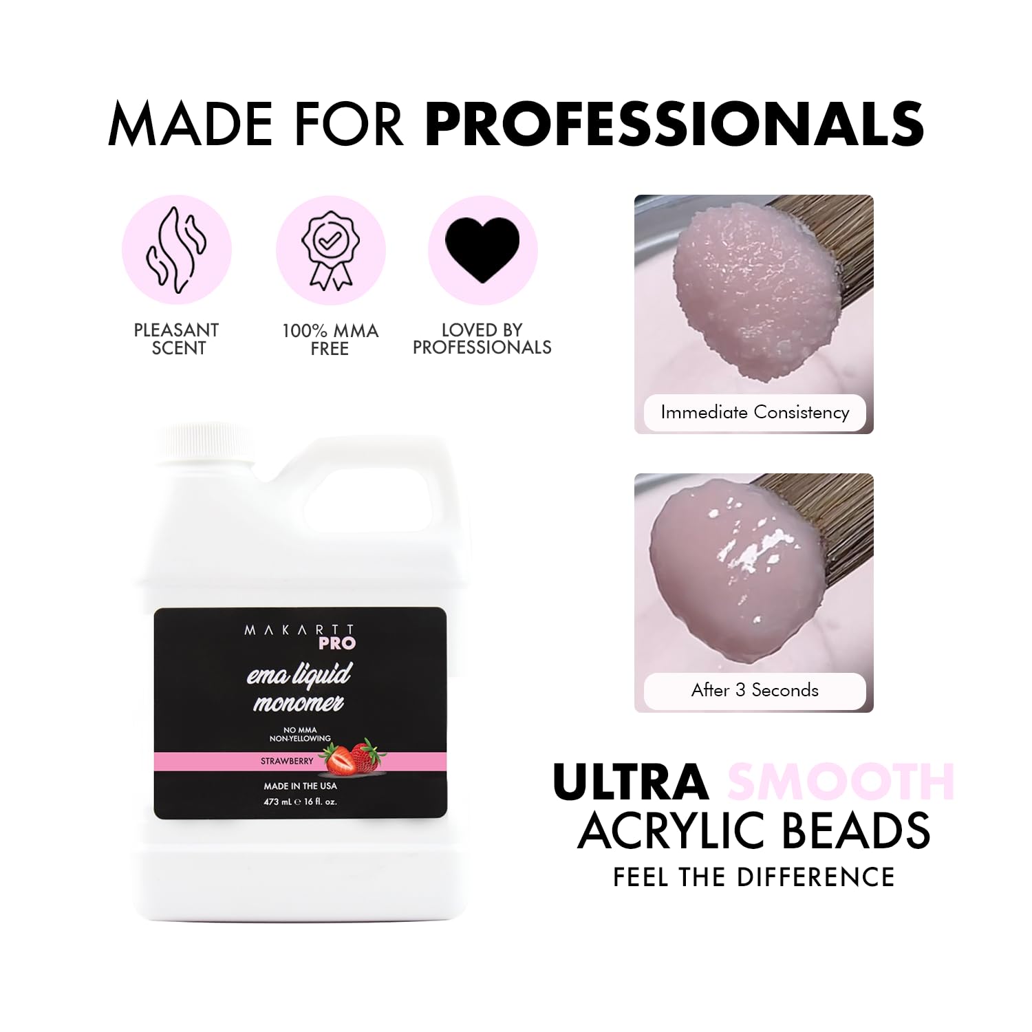 MakarttPro Strawberry Scented Monomer – 16oz, MMA-Free, USA-Made, Medium to Fast Setting