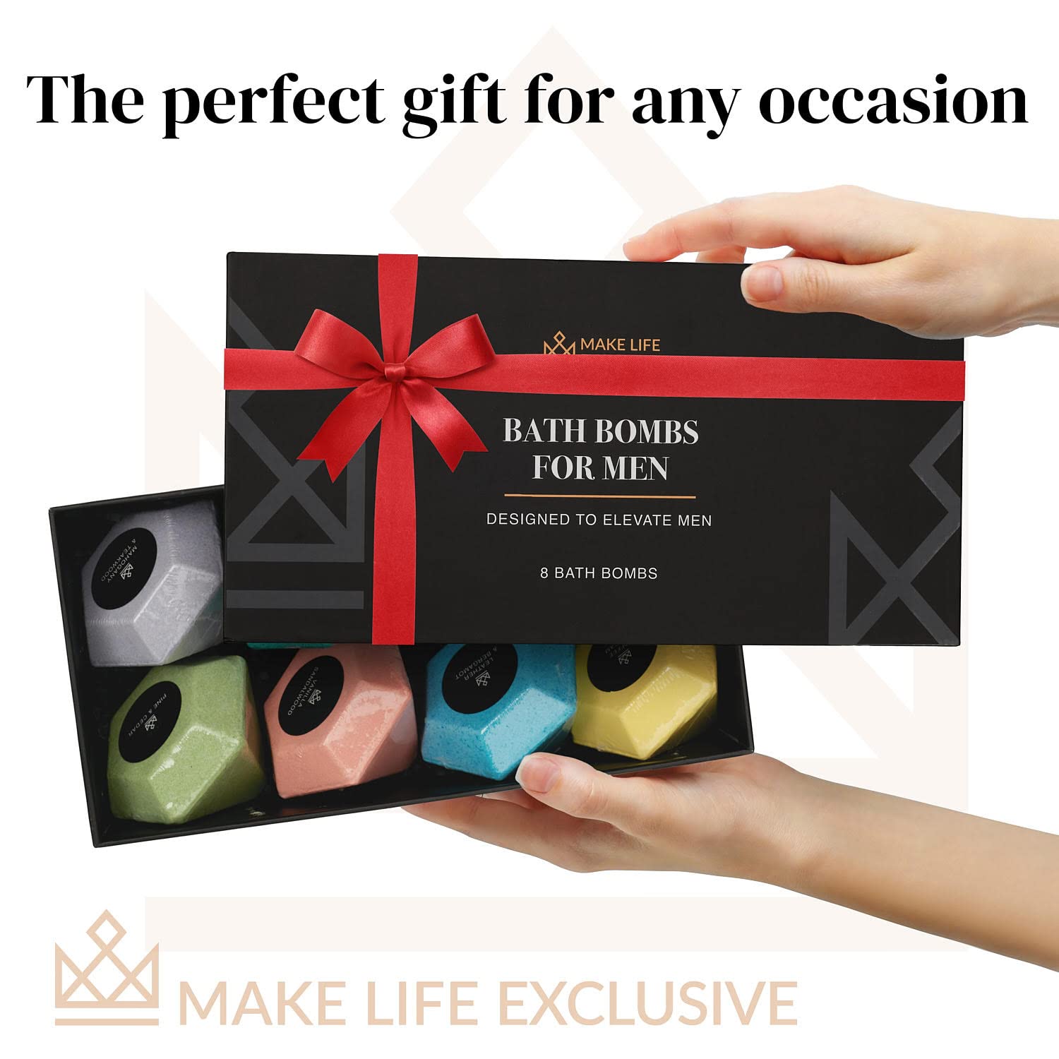 MAKE LIFE EXCLUSIVE Bath Bombs for Men – Diamond Shape 8x5oz Gift Set