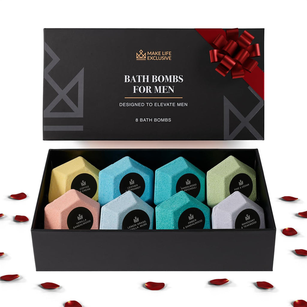 MAKE LIFE EXCLUSIVE Bath Bombs for Men – Diamond Shape 8x5oz Gift Set