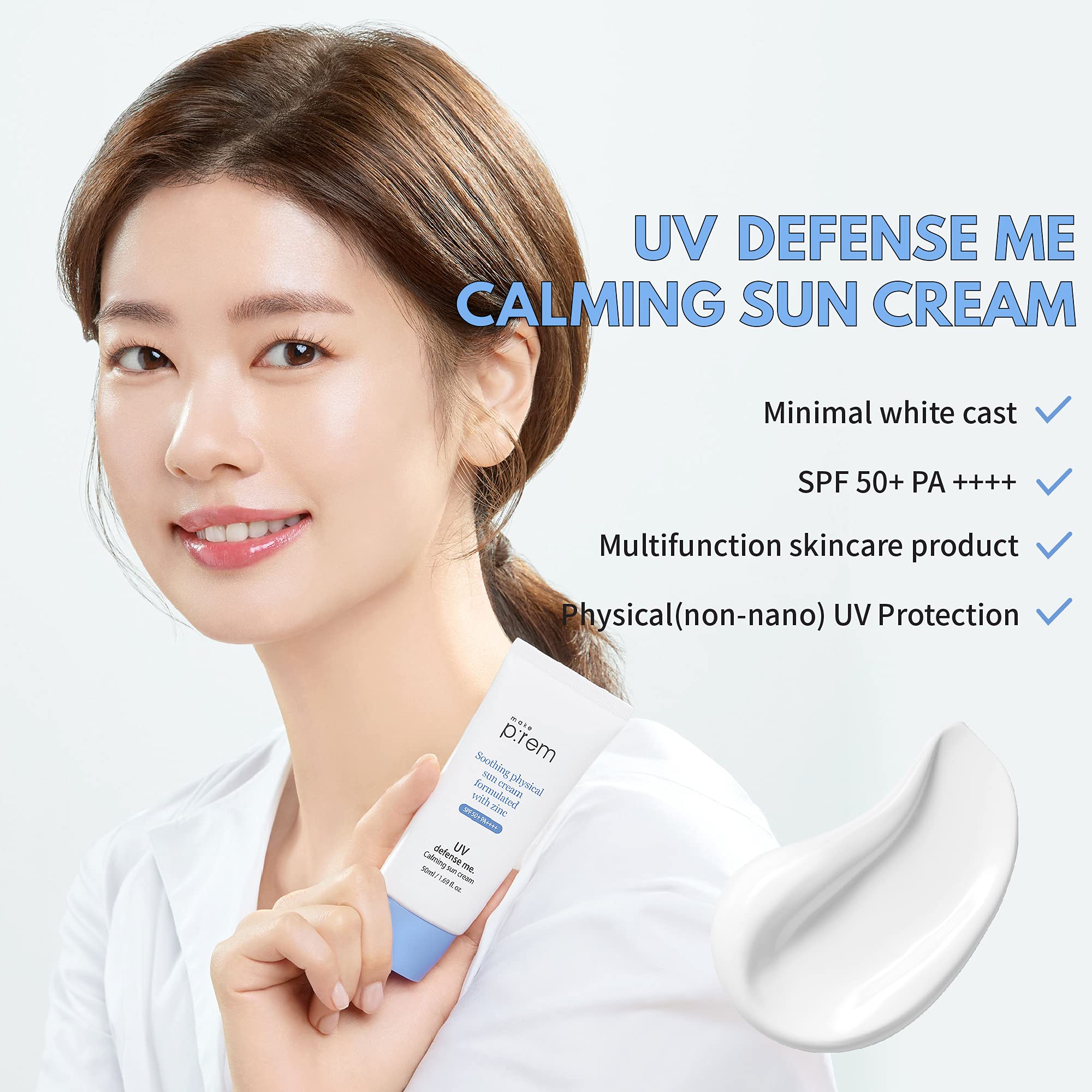 MAKEPREM UVA UVB Defense Sun Cream SPF 50+ PA++++ – Vegan Mineral Sunscreen